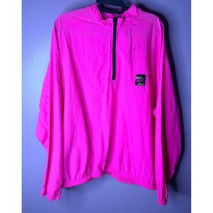 Vintage 80s Surf Style Neon Pink Windbreaker Pullover USA One Size